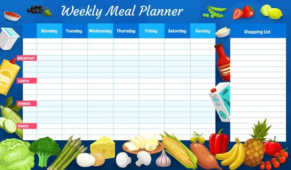 Planificador Comidas Semanal Horario Vectorial Organizador Del Plan Alimentación Semanal — Vector de stock