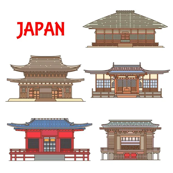 Japan Gebouwen Architectuur Japanse Tempels Pagodes Bezienswaardigheden Van Kamakura Kanagawa — Stockvector