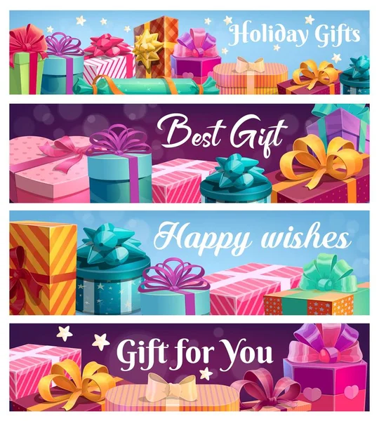 Festive Presents Vector Gift Boxes Wrapped Colorful Ribbons Bows Holidays — Stock Vector