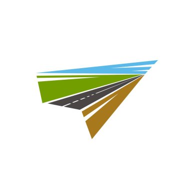 Yol yolu, otoyol ikonları, asfalt ve trafik sürücüsü rotası ok işareti. Yol yapımı ve onarım hizmeti, güvenli ulaşım seyahati ve lojistik dağıtım şirketi sembolleri