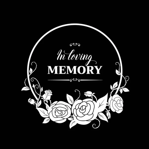 バラの花のリースと花 ラウンドフレームと葬儀ベクトルカード 葬式の花の装飾とレトロな国境を喪 愛情のある記憶タイポグラフィで 黒を基調としたヴィンテージバラの花 — ストックベクタ