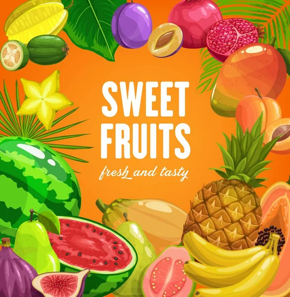 Fruit Voedsel Tropische Ananas Banaan Papaya Fruit Boerderij Vector Posters — Stockvector