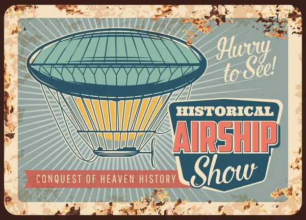 Dirigible Airship Rusty Metal Plate Vector Zeppelin Vintage Air Transportation — Stock Vector