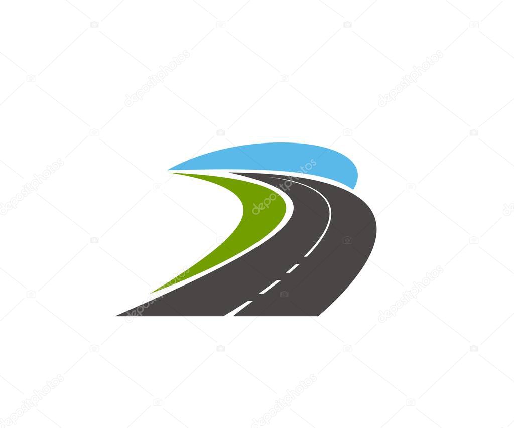 Road pathway and highway icons, vector speed route and race track, vector sign. Road safety construction and repair service company, road highway travel and logistics transportation business symbol