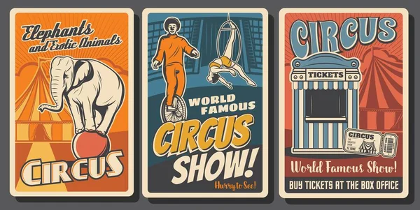 Circus Interpreta Poster Vettoriali Retrò Carnevale Del Luna Park Clown — Vettoriale Stock