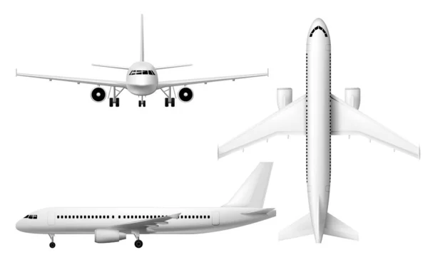 Avião Avião Aeronave Realista Avião Passageiros Modelo Vetorial Mockup Isolado — Vetor de Stock