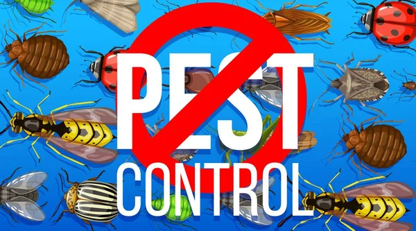 Servicio Desinsección Control Plagas Cartel Vectorial Con Insectos Signo Prohibición — Archivo Imágenes Vectoriales