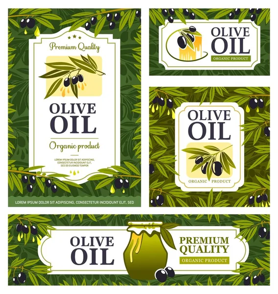 Plakaty Oliwy Oliwek Oliwek Drzewo Etykiety Żywności Wektor Organicznych Zielonych — Wektor stockowy