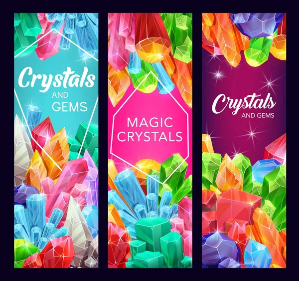 Crystal Gem Stones Gemstone Minerals Vector Natural Jewelry Rhinestones Quartz — Stock Vector