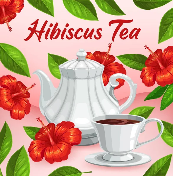 Hibiscus Φλυτζάνι Τσαγιού Λουλούδι Φυτικό Ποτό Γεύση Κόκκινο Τσάι Πακέτο — Διανυσματικό Αρχείο