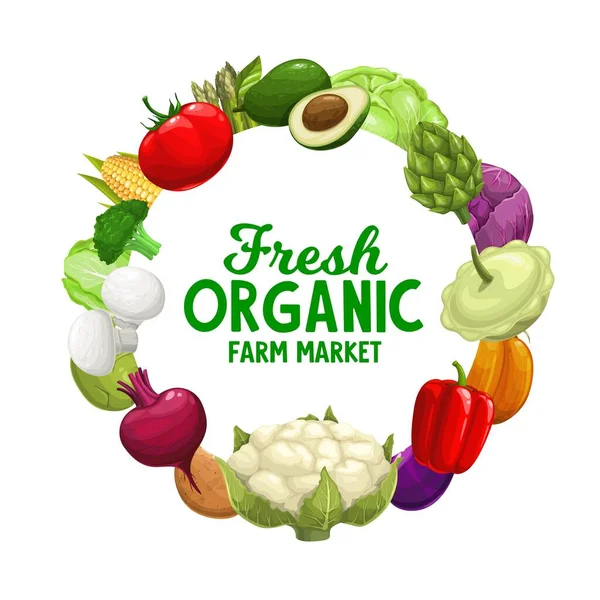 Vegetables Frame Food Farm Market Veggies Vector Banner Natural Organic — Stock Vector