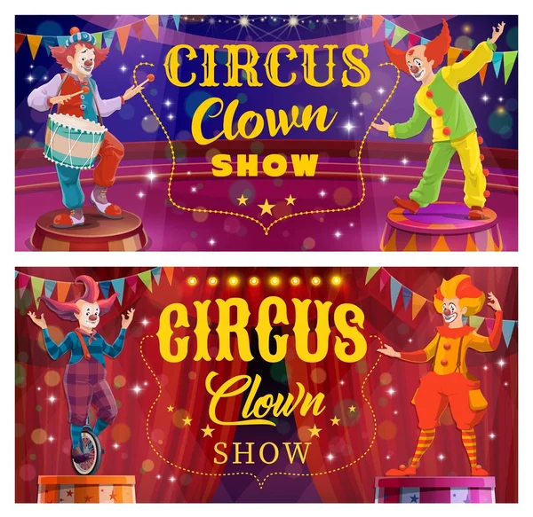 Chapiteau Cirkus Klaun Zábavní Show Bílá Tvář Klauni Postavy Falešným — Stockový vektor