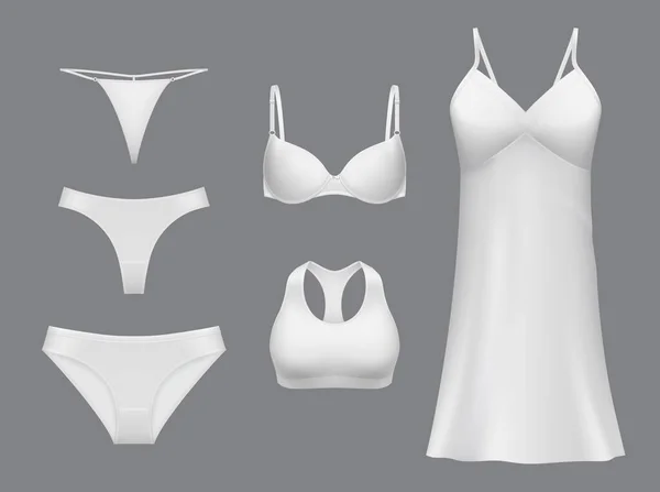 Kvinnliga Underkläder Vektor Mockup Isolerade Underkläder Realistisk Kollektion Elegant Nattlinne — Stock vektor