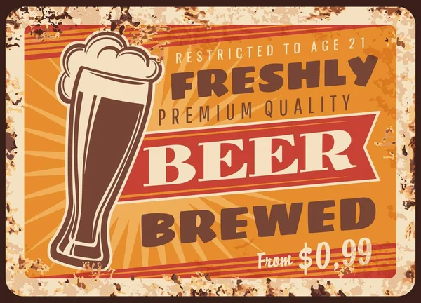 Plaque Vectorielle Métallique Rouillée Bière Brasserie Locale Verre Weizen Avec — Image vectorielle