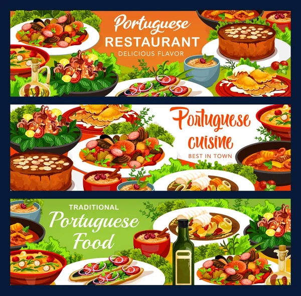 Portugal Banderas Vector Alimentos Ensalada Pulpo Con Frijoles Blancos Caldy — Vector de stock