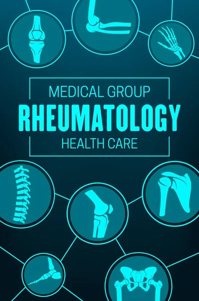 Reumatología Articulaciones Trastorno Reumático Atención Médica Vector Humano Esqueleto Partes — Vector de stock