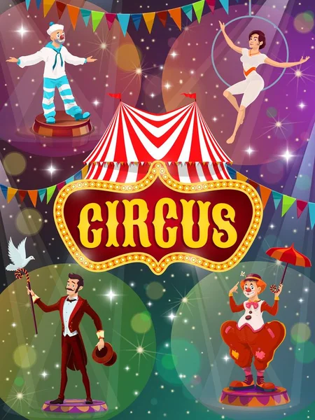 Flyer Med Stora Topp Tält Cirkus Show Artister Vektor Artister — Stock vektor