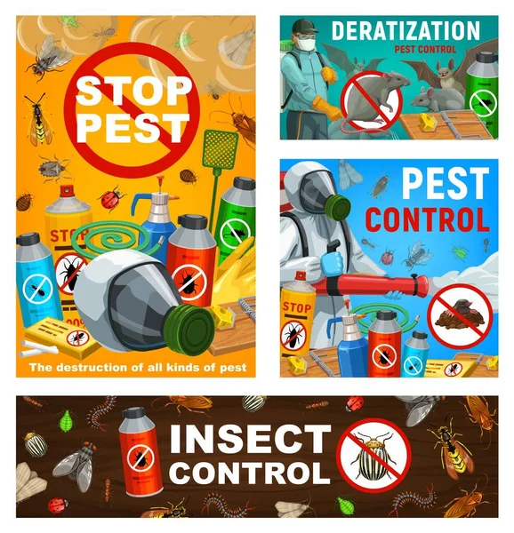 Pest Control Vector Posters Disinsection Insects Rodents Extermination Service Home — Stock Vector