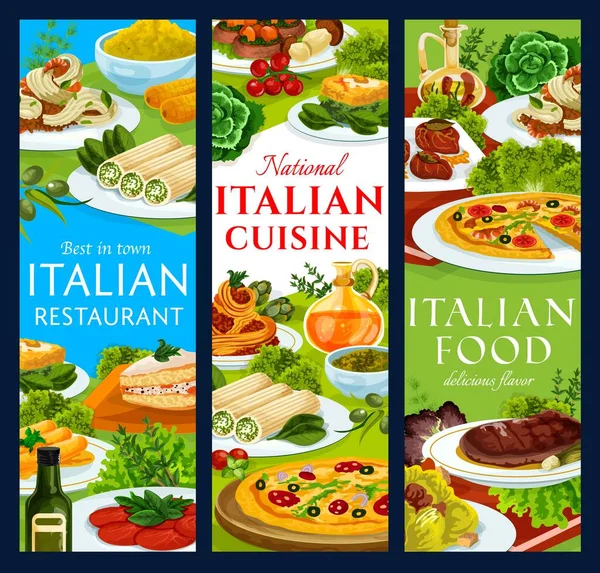 Italian Cuisine Restaurant Meals Vector Banners Pizza Marinara Spaghetti Bolognese Royalty Free Stock Vectors