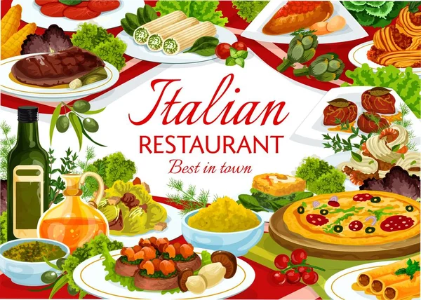Italian Cuisine Restaurant Vector Banner Pizza Veal Mushrooms Beef Cannelloni Stock Vector