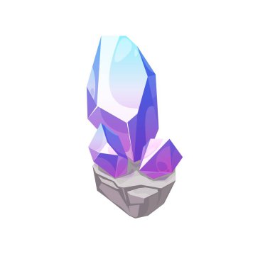 Sihirli kristal, leylak taşı yalıtılmış vektör ikonu. Kristal mücevher rubellite, Alexandrite, Jade veya Quartz. Mücevher mineralojisi sembolü. Yarı değerli menekşe mineral kaya, karikatür değerli safir