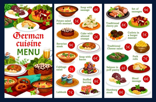 Modelo Menu Restaurante Comida Alemã Refeições Culinárias Alemãs Com Carne — Vetor de Stock