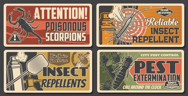 Exterminio Plagas Repelentes Insectos Signo Atención Escorpio Desinsección Casa Vector — Archivo Imágenes Vectoriales