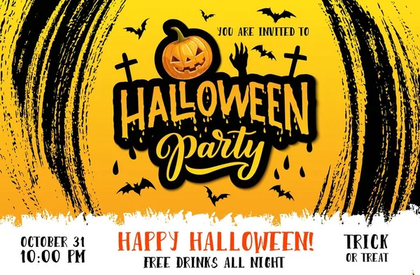 Halloween Pumpkin Vector Poster Horror Night Party Invitation Scary Bats — Stock Vector