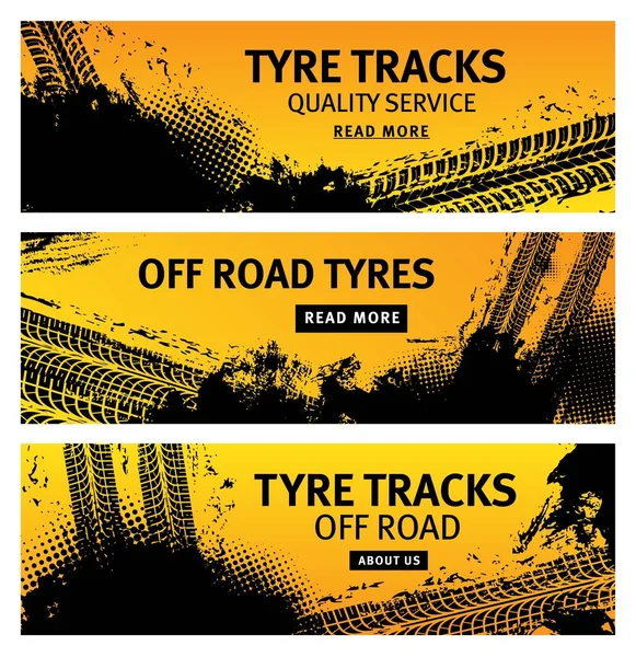 Tyre Tracks Road Tire Prints Grunge Vector Car Treads Black — Stock Vector