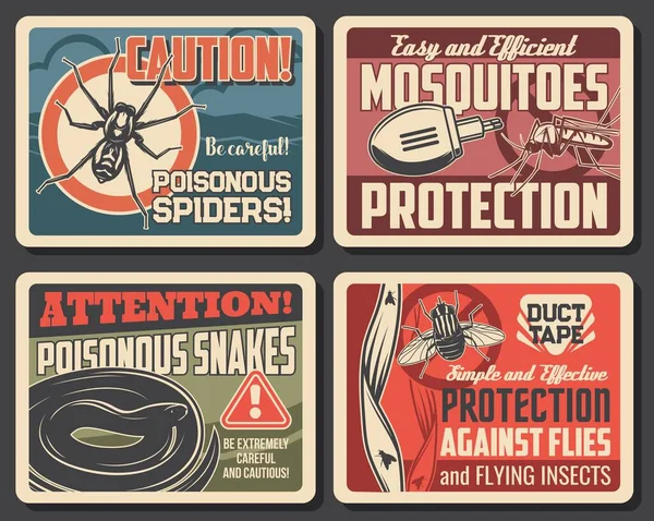 Mosquito Flies Protection Snakes Spider Danger Vector Signs Disinsection Repellents — Stock Vector