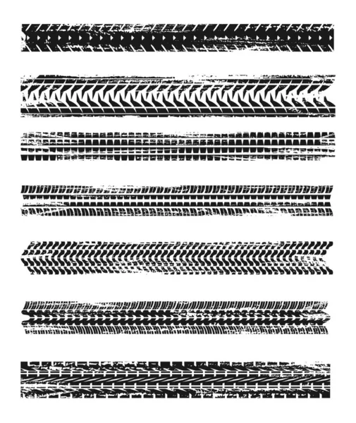 Huellas Neumáticos Huellas Neumáticos Coche Marcas Aisladas Vectores Grunge Carrera — Archivo Imágenes Vectoriales