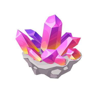Pembe kristal taş mücevher, izole edilmiş vektör mineral corundum, morganit, rubellite veya kunzite kristal taş veya değerli taş. Mücevherler değerli organik mineraloji objeleri. Yarı değerli yapay elmas karikatür simgesi