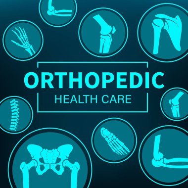 Ortopedi ilacı, eklem tedavisi, röntgen, romatizmalı sağlık hizmeti. Dirsek, ayak ve leğen kemiği, omurga, diz ve omuz eklemleri MRI, bilgisayarlı tomografi posteri.