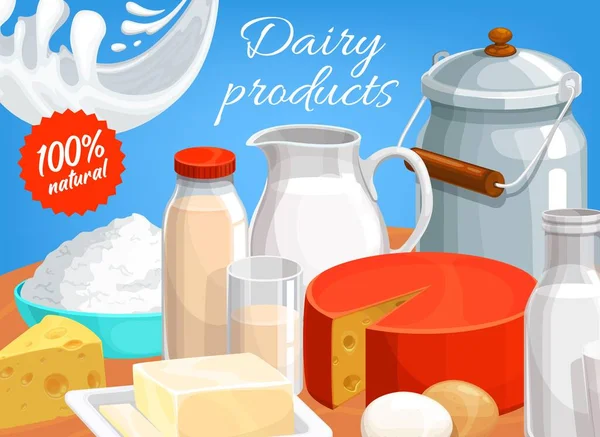 Milchprodukte Vektorisieren Quark Butter Käse Und Saure Sahne Mit Kondensierter — Stockvektor