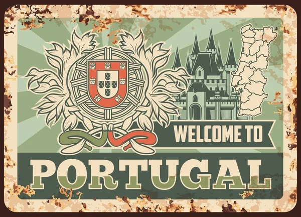 Portugal Placa Metal Enferrujado Vetor Vintage Sinal Ferrugem Lata Com — Vetor de Stock