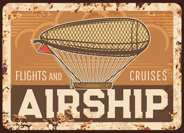 Vuelos Dirigibles Cruceros Placa Metal Oxidado Vector Vintage Zeppelin Estaño — Archivo Imágenes Vectoriales