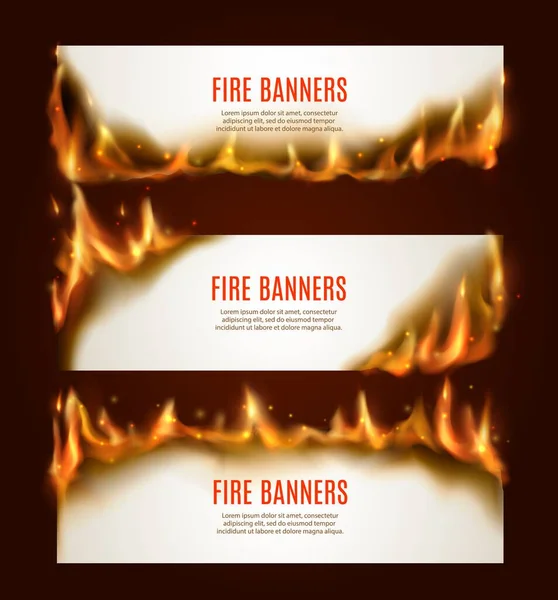 烧纸横幅 矢量空白页与火和火花 广告用孤立的白色公关卡模板 现实的3D燃烧框架 燃烧的烧纸套 — 图库矢量图片