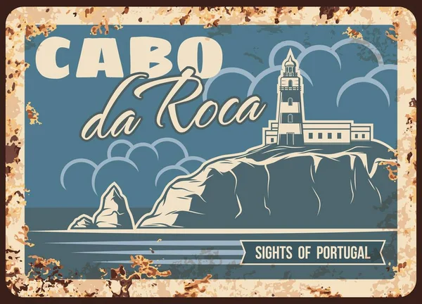 Cabo Roca Paslı Metal Plaka Portekiz Tarihi Tarihi Eser Pas — Stok Vektör