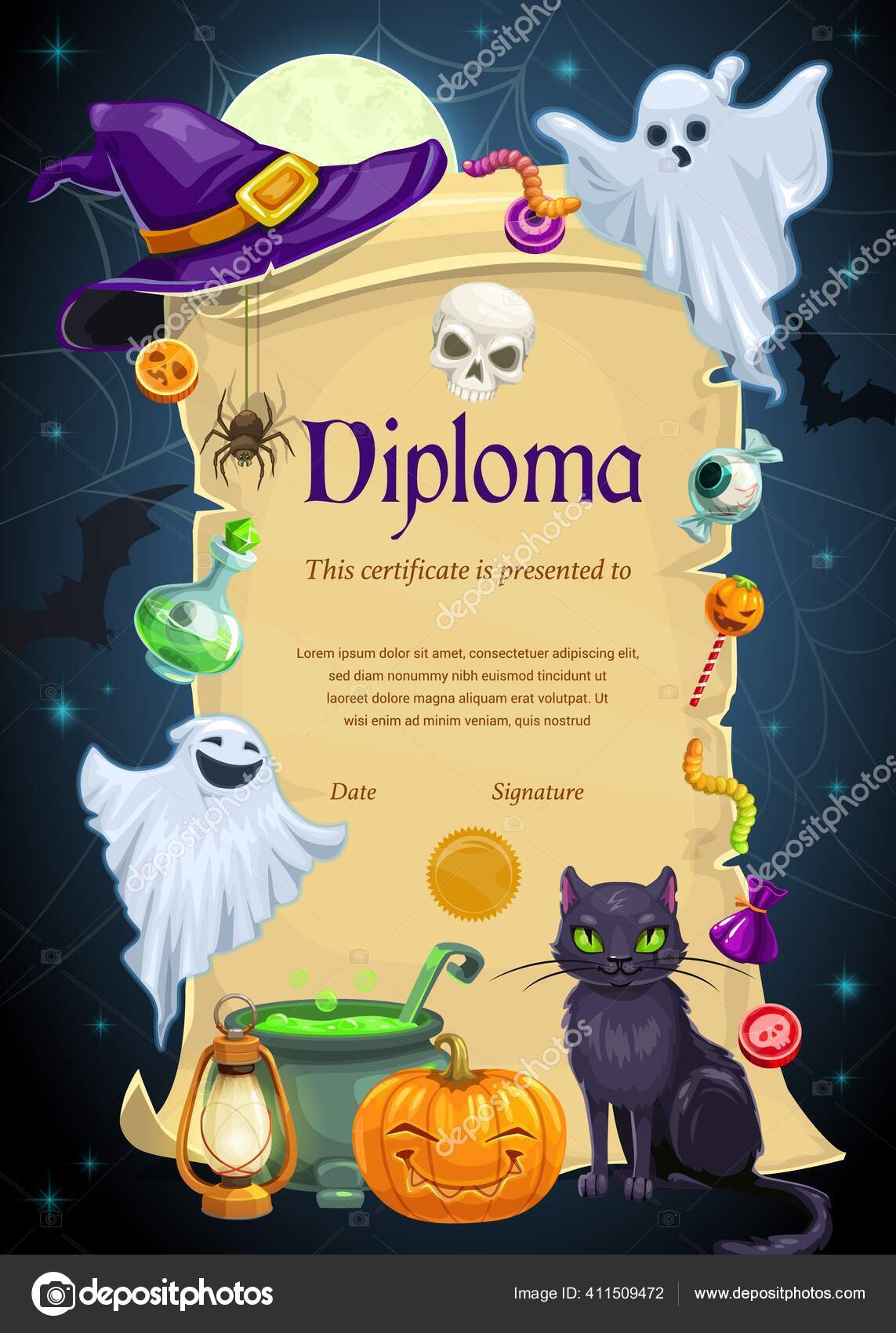 Skolevektormal Barn Grunnskole Barnehage Eller Førskoleattest Med Ramme Til  Halloween stockvektor © VectorTradition #411509472, image size:1143x1700