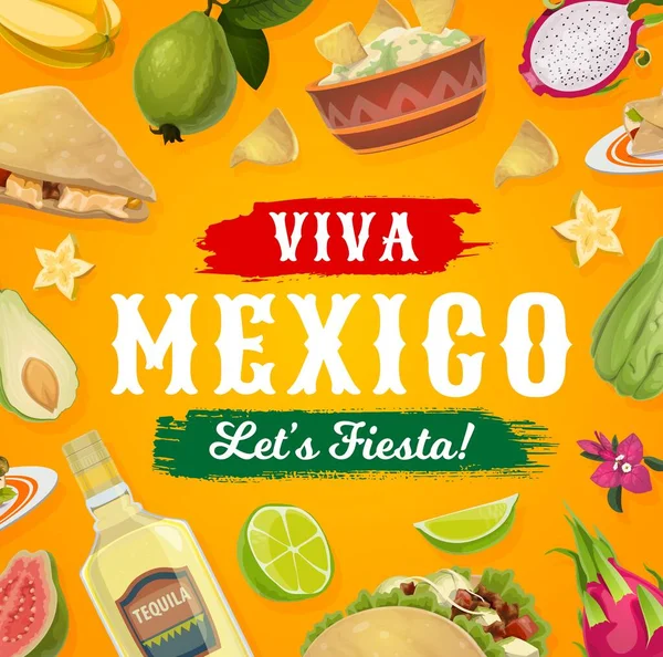 Viva México Festa Festa Comida Bebida Vetor Design Tacos Mexicanos —  Vetores de Stock