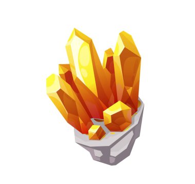 Sihirli kristal taşıyıcı kaya taşı sarı renkli taş, izole edilmiş mineral kristal taş safiri, topaz, altın beril. Mücevherler değerli organik mineraloji sembolü. Çizgi film yarı değerli yapay elmas ikonu