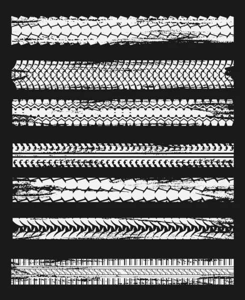 Des Empreintes Pneus Des Pneus Suivent Des Marques Noires Isolées — Image vectorielle