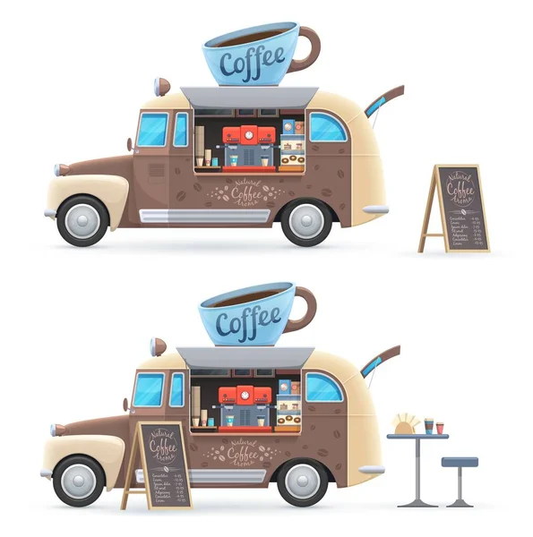 Camion Alimentaire Café Isolé Vecteur Van Rétro Avec Énorme Tasse — Image vectorielle