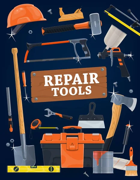 Haus Reparatur Handwerkzeuge Vektor Set Werkzeugkiste Farbpinsel Walze Und Spritze — Stockvektor