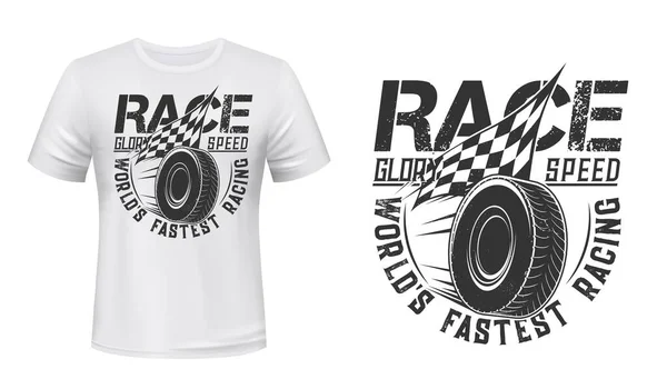 Rolling Wheel Racing Flag Shirt Vector Print Car Spare Tire — Stock Vector