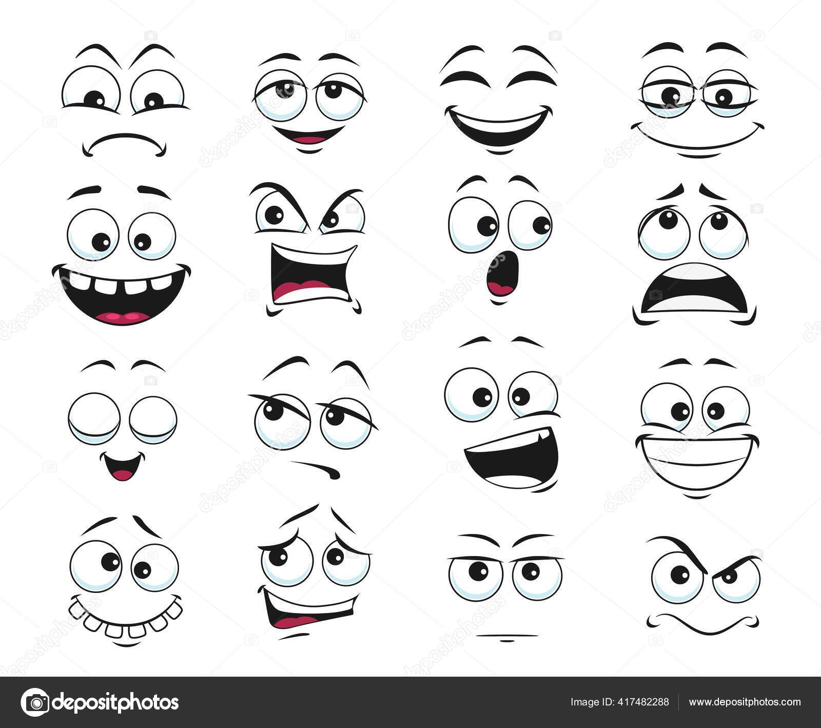 Expressão de riso no estilo cômico cara de desenho animado feliz