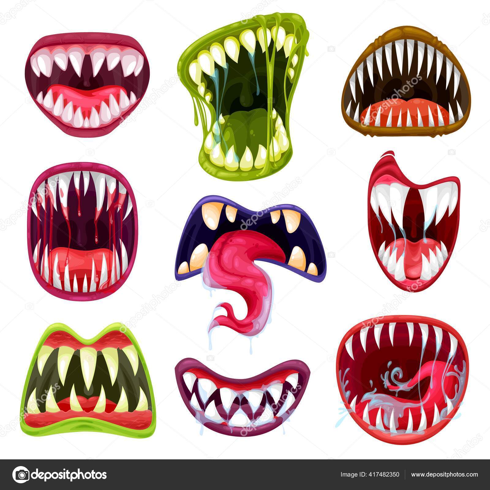 Halloween Monster Mouths Teeth Tongues Cartoon Vector Set Scary Devil Stock  Vector Image by ©Seamartini #417482350