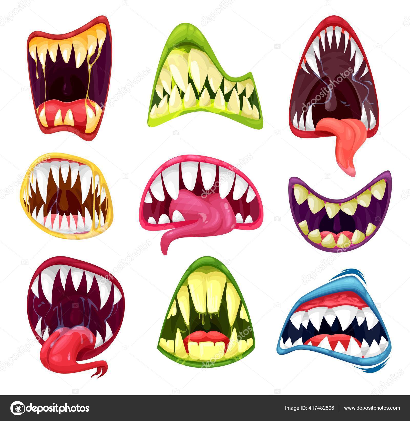 Monstro Mandíbulas Boca Língua Dentes Assustador Mal Sorriso Vetor Desenho  imagem vetorial de Seamartini© 475377198