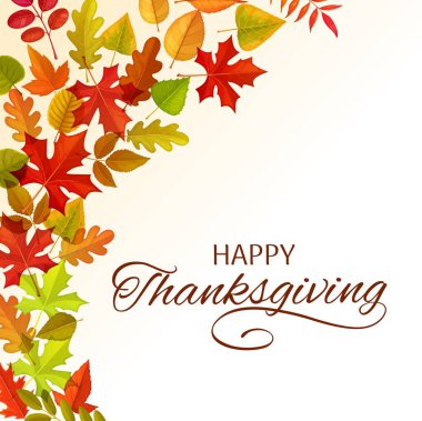 Sonbahar yaprakları, akçaağaç, meşe ağacı, huş ağacı veya küle bulanmış Rowan 'la Şükran Günü tebrik kartı kutlu olsun. Kutlama Günü 'nü kutluyoruz. Sonbahar tatili posteri. Ağaç bitkilerinin yapraklarıyla.