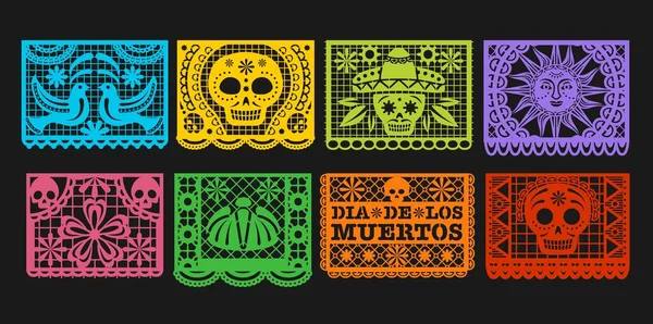Pappersflaggor Vektorn Mexikanska Dagen Den Döda Papel Picado Bunting Mexiko — Stock vektor